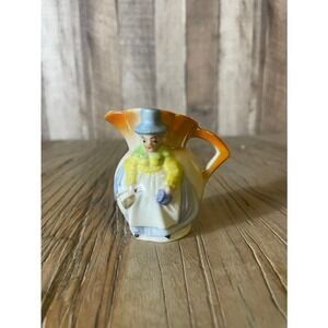 Antique German Lustreware Porcelain Old Woman Toby Jug Creamer